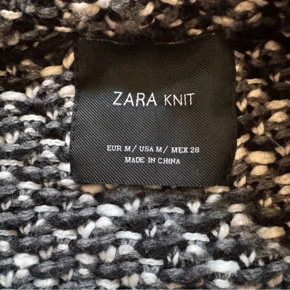 Zara Knit Chunky Black White Grey Open Front Cardigan Sweater M - Picture 10 of 11